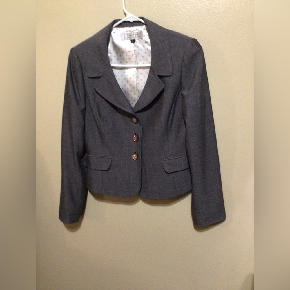 Tahari Charcoal Blazer with Polka Dot Lining